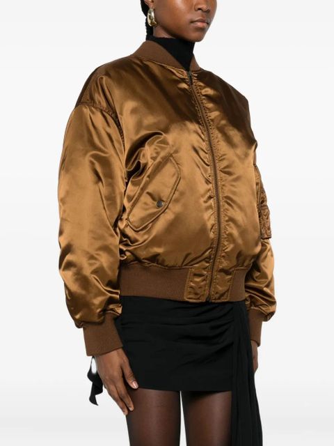 Saint Laurent satin-finish bomber jacket - Brown
