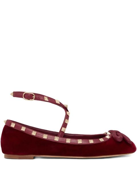Valentino Garavani Rockstud velvet ballet flats - Red - zdjęcie produktu nr 1