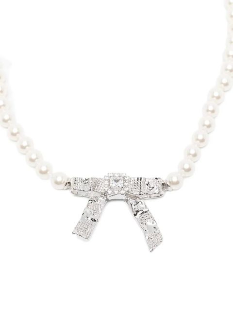 SHUSHU/TONG x YVMIN Teen Foil Bow pearl-embellished necklace - Silver