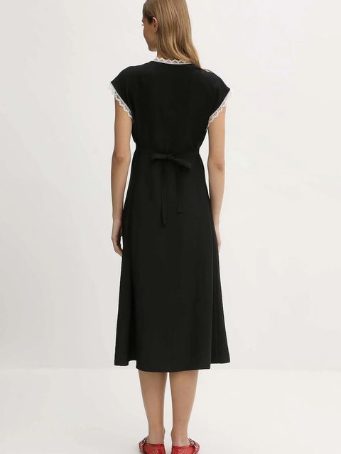 The Sleeper sukienka wiskozowa kolor czarny midi prosta PMDDR03P002L