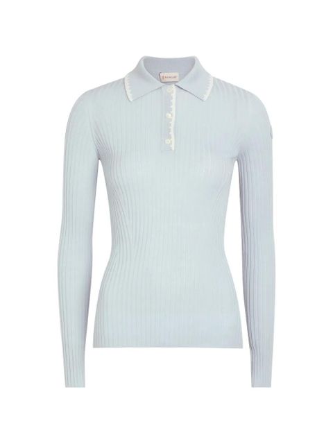 Moncler ribbed-knit embroidered-trim polo-shirt - Blue - zdjęcie produktu nr 1