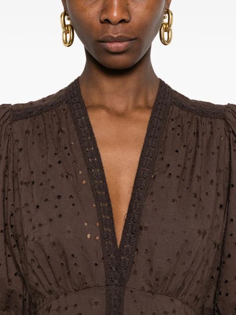 TWINSET puff-sleeve midi dress - Brown
