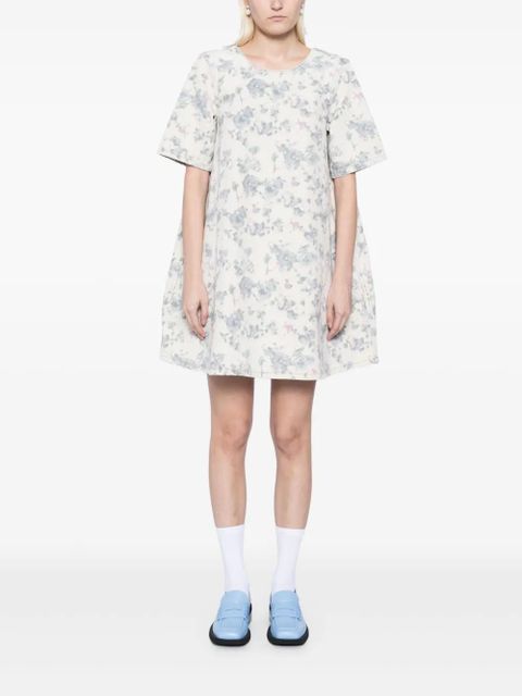 GANNI floral-print denim dress - Neutrals