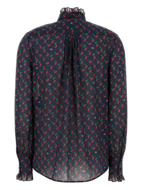 Valentino Garavani cherry-print ruffled shirt - Blue - zdjęcie produktu nr 2