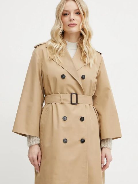 Weekend Max Mara trencz damski kolor beżowy przejściowy dwurzędowy 2515021031600
