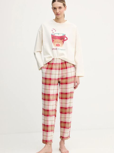 United Colors of Benetton spodnie piżamowe bawełniane damska kolor beżowy bawełniana 40EP3F00I - zdjęcie produktu nr 2