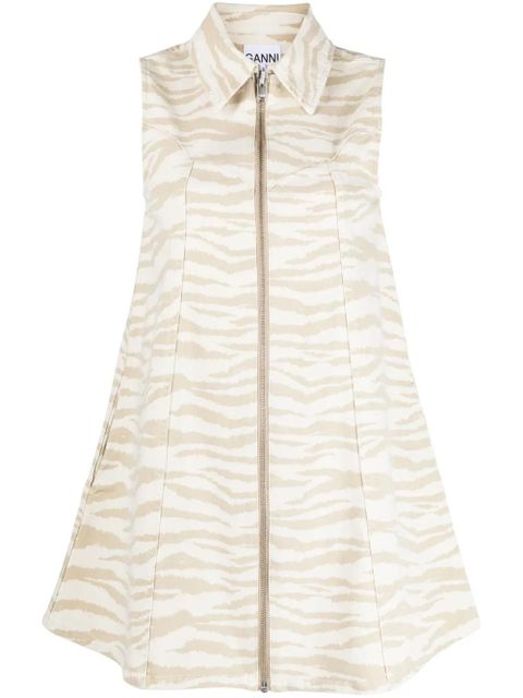 GANNI zebra-print denim minidress - Neutrals - zdjęcie produktu nr 1