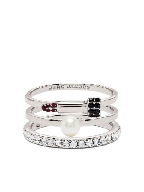 Marc Jacobs pearl-embellished lip-rouge ring (set of three) - Silver - zdjęcie produktu nr 1