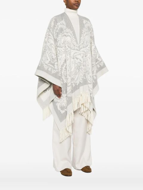 ETRO paisley-pattern fringed poncho - White