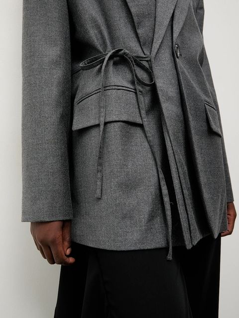 Answear.LAB marynarka z domieszką wełny kolor szary jednorzędowa gładka