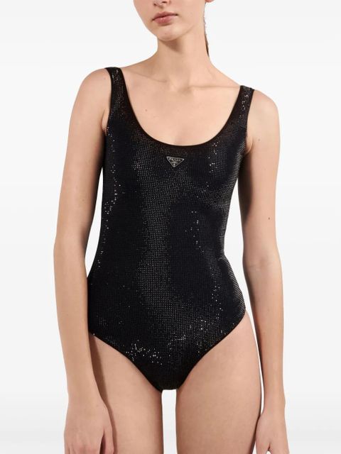 Prada triangle-logo rhinestone-embellished swimsuit - Black