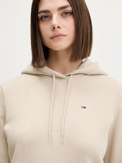 Tommy Jeans bluza damska kolor beżowy z kapturem gładka DW0DW19958