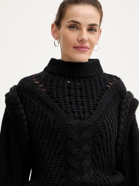 BOSS Orange sweter z dodatkiem wełny damski kolor czarny 50548951