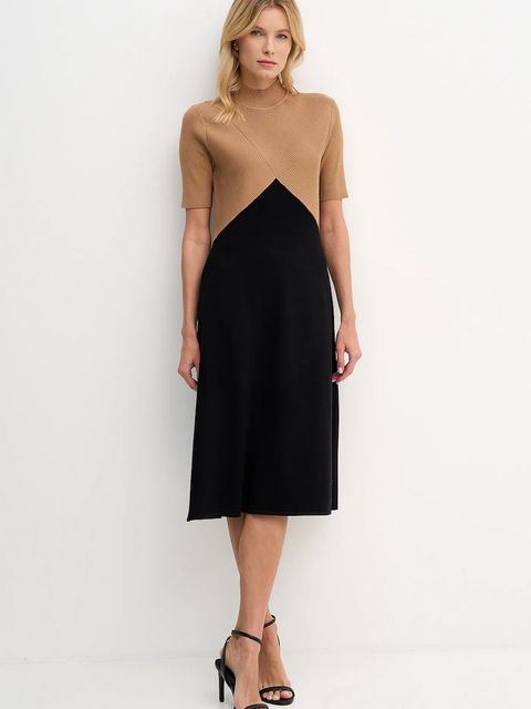 Dkny sukienka kolor brązowy midi rozkloszowana DD5D5150