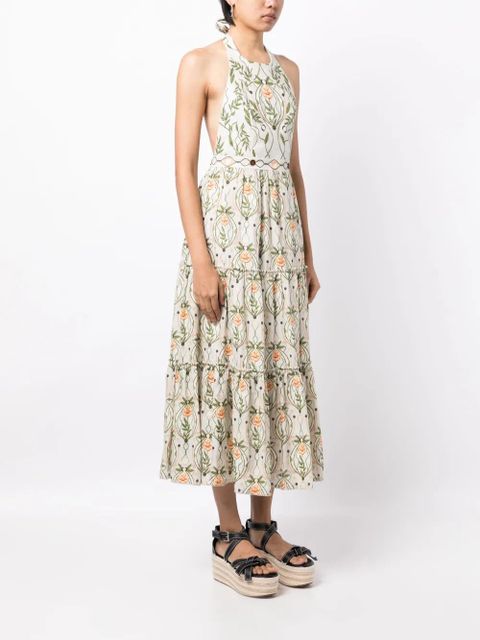 Agua By Agua Bendita Consuelo Lunar floral-print halterneck dress - Green