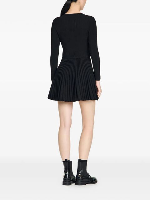 SANDRO pleated knitted mini dress - Black
