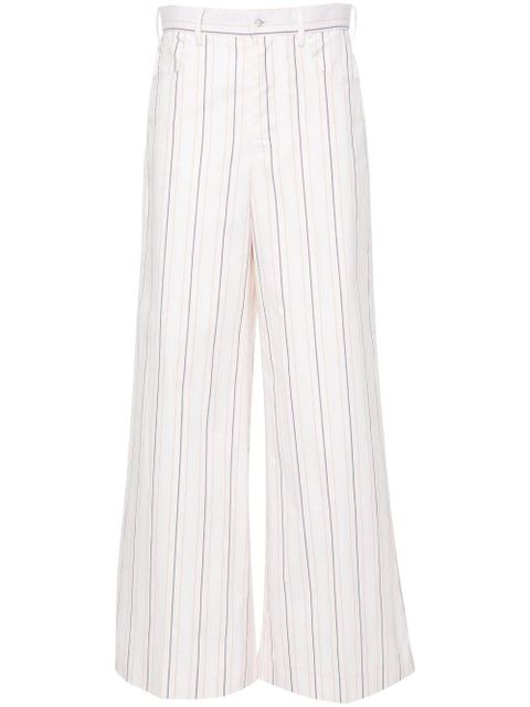 Marni logo-embroidered striped wide trousers - Neutrals