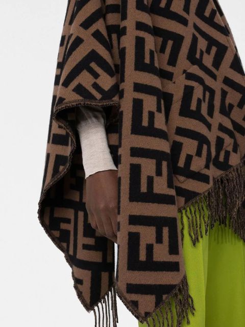 FENDI FF-jacquard cashmere poncho - Brown