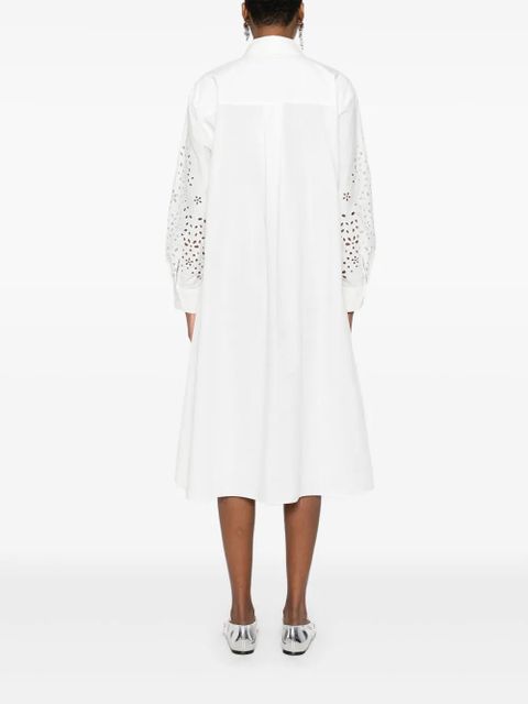 Self-Portrait cotton embroidered shirt dress - White