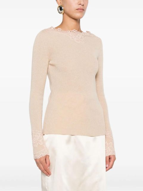 Valentino Garavani lace-trim ribbed top - Neutrals