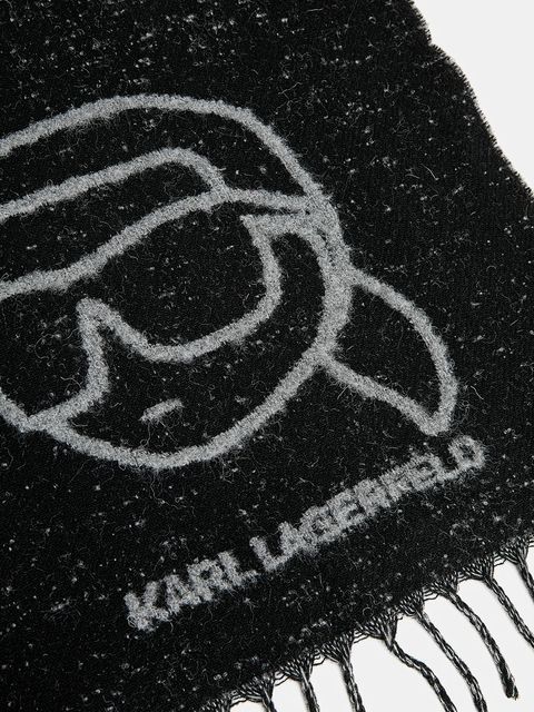 Karl Lagerfeld szalik z dodatkiem wełny IKON damski kolor czarny wzorzysty A4W33051 - zdjęcie produktu nr 2