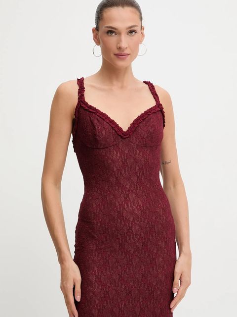 Bardot sukienka kolor bordowy maxi rozkloszowana 59964DB