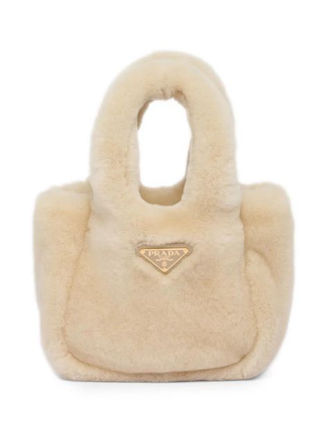 Prada mini triangle-logo shearling tote bag - Neutrals - zdjęcie produktu nr 1