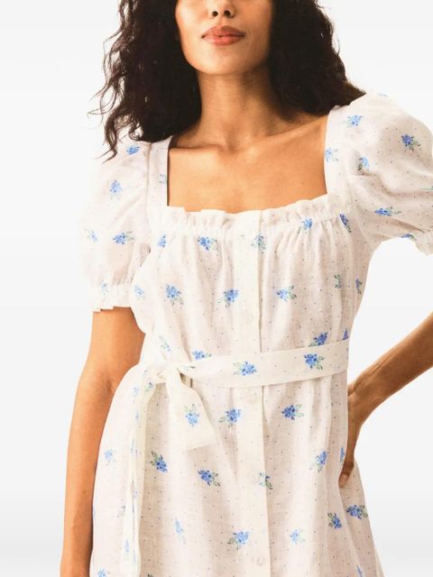 Sleeper square-neck floral linen dress - White