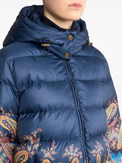 ETRO paisley-print hooded down coat - Blue