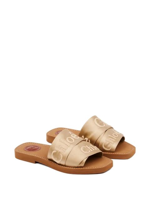 Chloé Woody logo-strap sandals - Gold