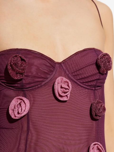 Oséree double-mesh floral-appliqué swimsuit - Purple