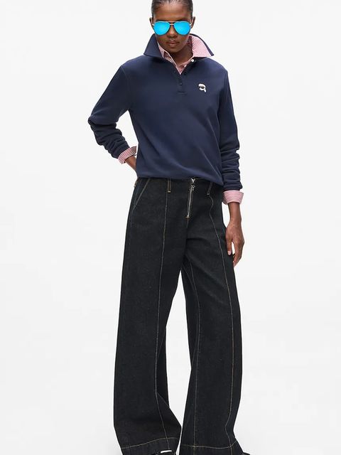 Karl Lagerfeld longsleeve bawełniany IKON kolor granatowy A4W20073