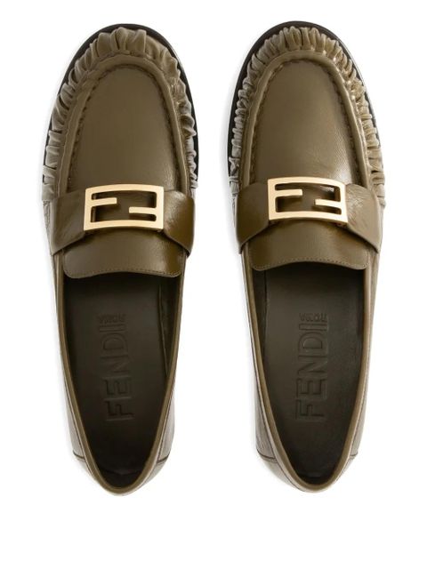 FENDI FF Baguette buckle ruched loafers - Green