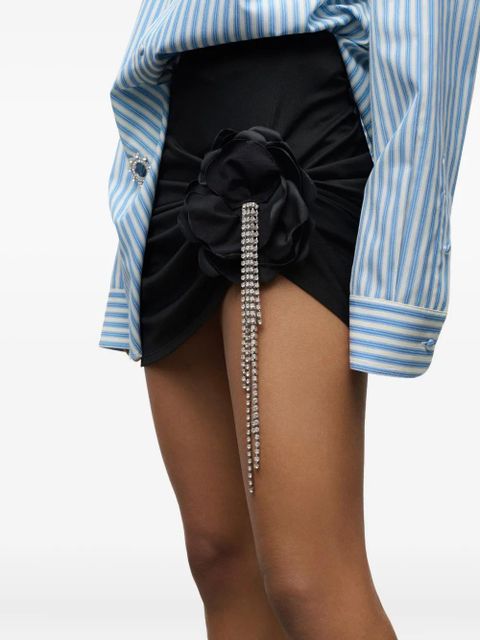 AREA crystal-embellished draped mini skirt - Black