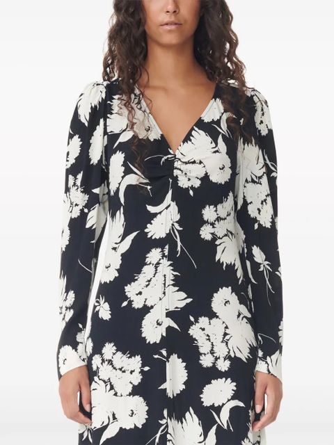 GANNI floral-print long-sleeve midi dress - Black