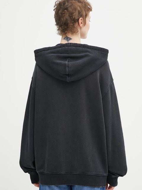 Tommy Jeans bluza bawełniana damska kolor czarny z kapturem z nadrukiem DW0DW22169