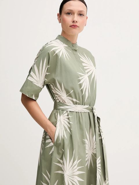 OUI sukienka bawełniana kolor zielony midi rozkloszowana 92864