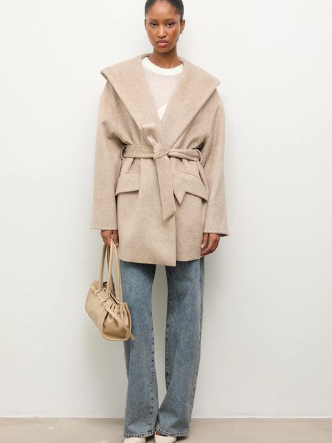 Answear.LAB płaszcz wełniany kolor beżowy - zdjęcie produktu nr 2
