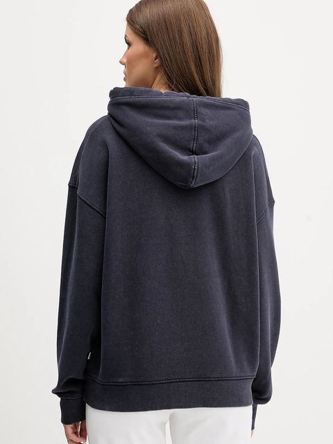 Guess Jeans bluza bawełniana damska kolor granatowy z kapturem z aplikacją W5BQ15 KCPR1