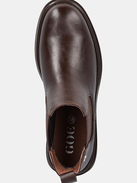 GOE sztyblety skórzane damskie kolor brązowy na płaskim obcasie SS2N4105 BROWN