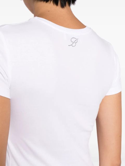 Blumarine rose-brooch cotton T-shirt - White