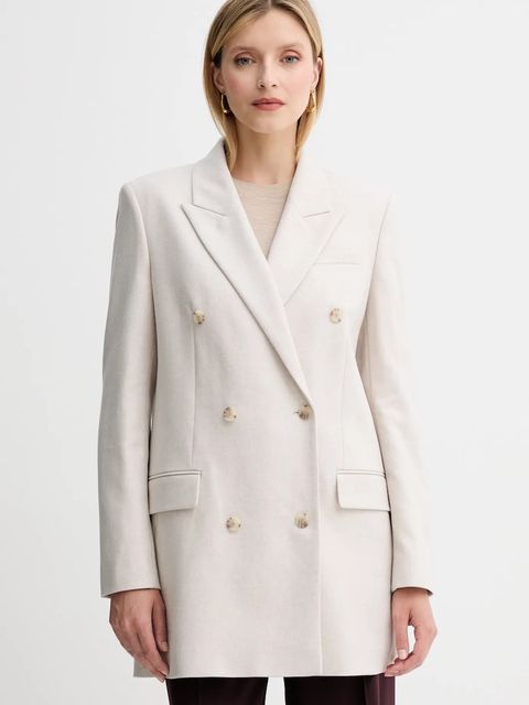 BOSS marynarka z wełną kolor beżowy dwurzędowa gładka 50548736 - zdjęcie produktu nr 1