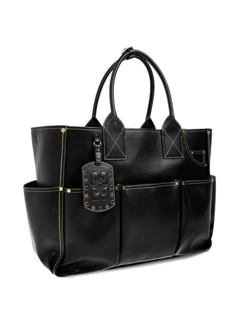 GANNI logo-tag multi-pocket tote bag - Black