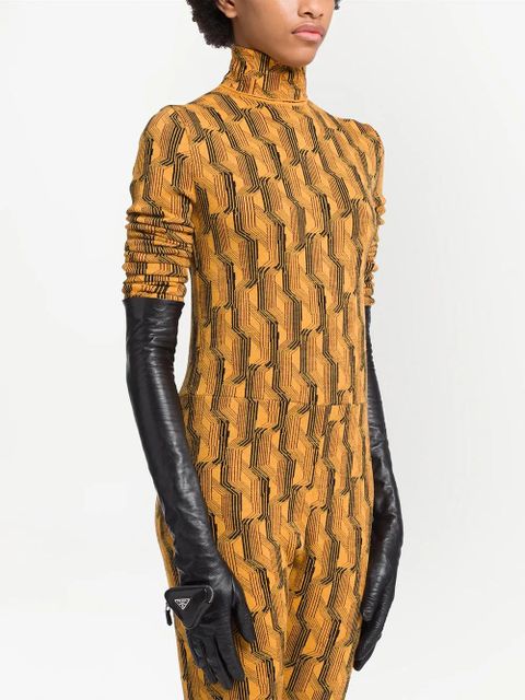 Prada pouch-detail long leather gloves - Black