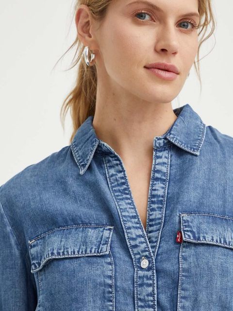 Levi's koszula damska kolor niebieski relaxed z kołnierzykiem klasycznym
