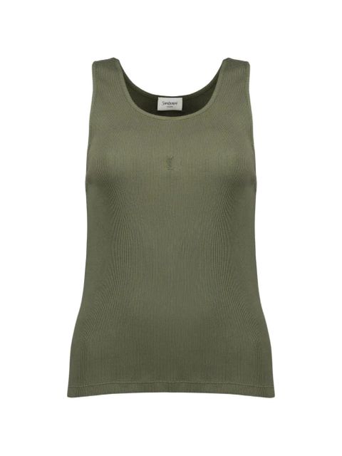 Saint Laurent logo-embroidered ribbed tank top - Green - zdjęcie produktu nr 1