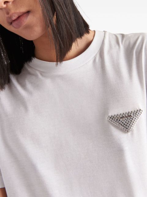 Prada crystal-embellished triangle logo T-shirt - White