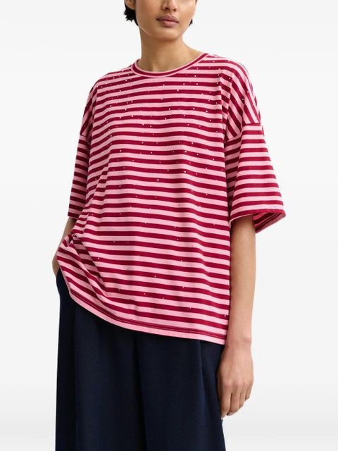 Essentiel Antwerp striped rhinestone-embellishment T-shirt - Red