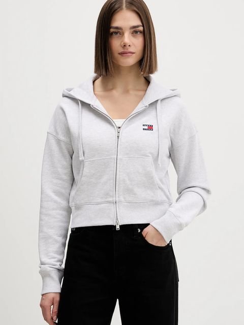 Tommy Jeans bluza bawełniana damska kolor szary z kapturem melanżowa DW0DW21976 - zdjęcie produktu nr 1