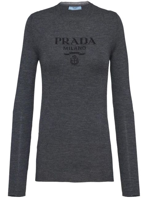 Prada logo-intarsia wool jumper - Grey - zdjęcie produktu nr 1